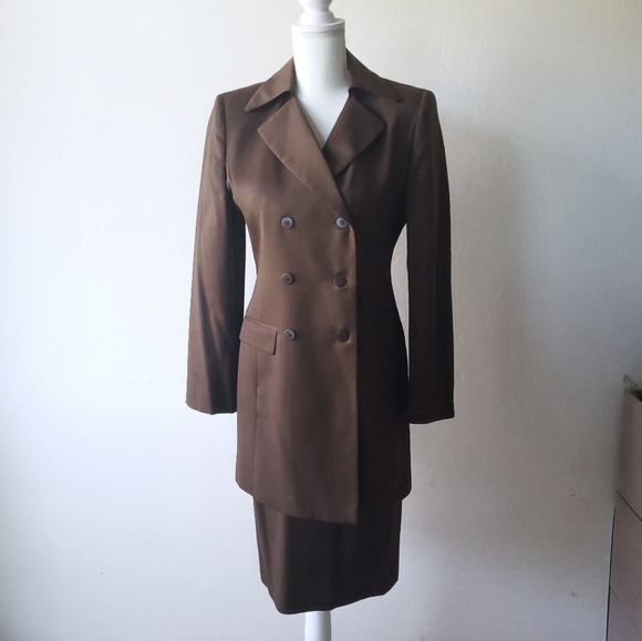 Vintage Barry Bricken 2 Piece Suit Skirt Set Size 4 Brown - Picture 8 of 10